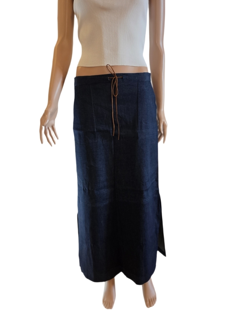 NWT Vintage Deadstock B'way Juniors Denim Maxi Skirt 90s Boho Patch Pocket - Picture 15 of 16